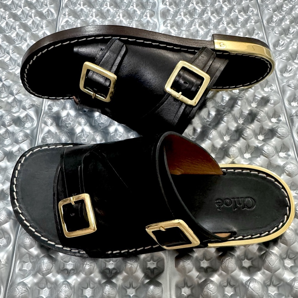 Chloe Slide Leather Sandals Black 36.5